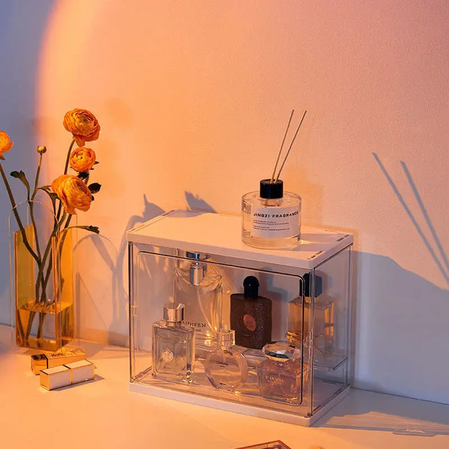 Multifunctional Transparent Cosmetics Storage Box Perfume Display Cabinet Dresser Desktop Dustproof Acrylic Makeup Organizer