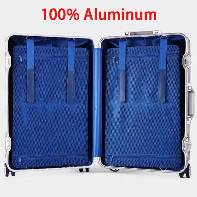Suitcase 100% All Aluminum magnesium alloy Luggage 20" 26" 30" inch Metal Password Trolley Case Cabin Carry on Travel Suitcases