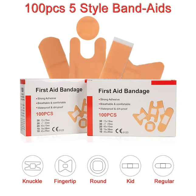 100Pcs 5 Style Waterproof Wound Plaster First Aid Band-Aid Knuckle Patch Home Travel First Aid Kit Emergency Kits Accessories