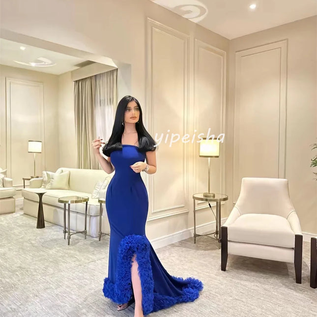 Customized Sexy Fashion Jersey Pleat Ruched Mermaid Strapless Long Dresses Bespoke Occasion Dresses High Quality Sizes Available