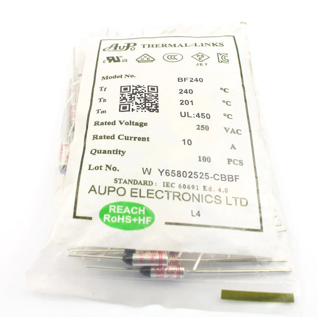 10pcs Thermal Fuse BF240 BF240X 10A 16A 250V BF 240C 240 Celsius Degree Cutoff TF Pellet TCO Axial Lead Temperature Links AUPO