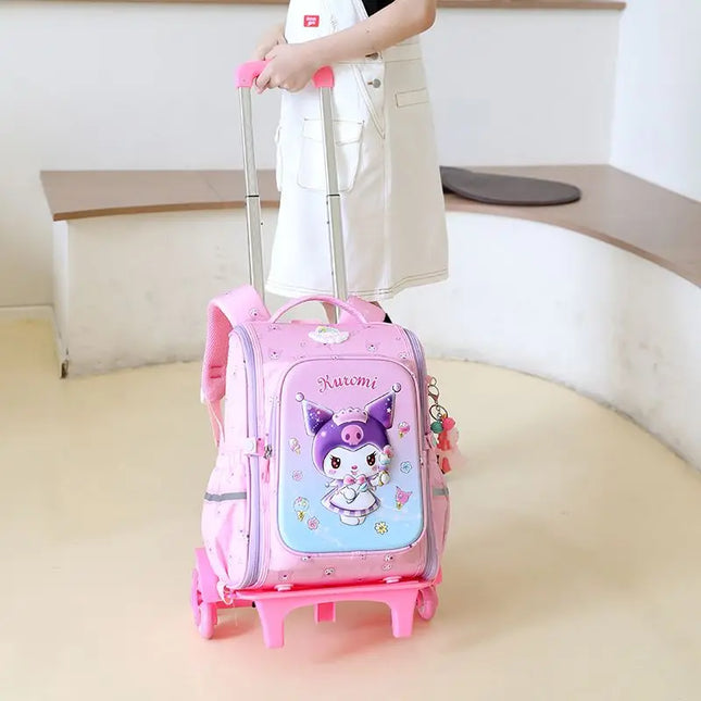 Kuromi Sanrios Tie Rod Bag Student Girl Anime Super Light Large Capacity Kawaii Child Trolley Case Pulley Can Climb Stairs