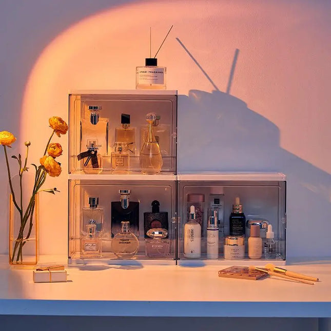 Multifunctional Transparent Cosmetics Storage Box Perfume Display Cabinet Dresser Desktop Dustproof Acrylic Makeup Organizer