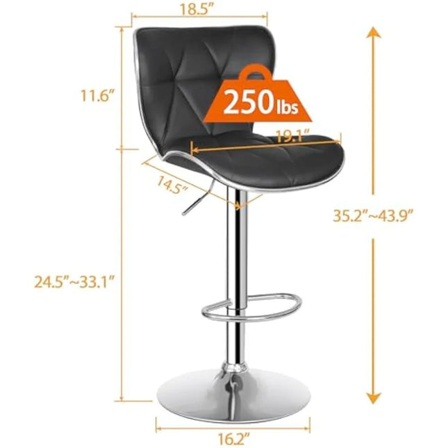 Adjustable Swivel Bar Stools Set of 4, Counter Height Bar Stools with Back, PU Leather Shell Back Tall Stools Set, Black
