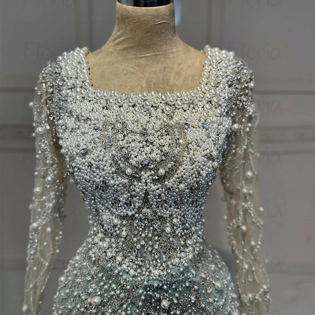 Fashion Contrast Color Long Evening Dress Vintage Square Neck With Full Ivory Pearls Elegant Party Gowns Women Dinner Prom Dress