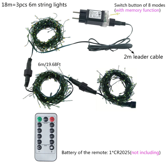 42M LED Fairy Lamp Copper Wire Cluster String Holiday Wreath Terrace Home Birthday Christmas Tree Decorative Lamp